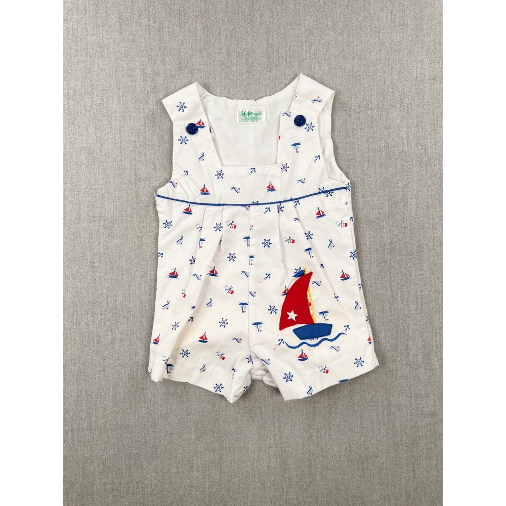 Tiny Tots Original Vintage Nautical Sailboat Romper Sunsuit‎ White Blue Red 24